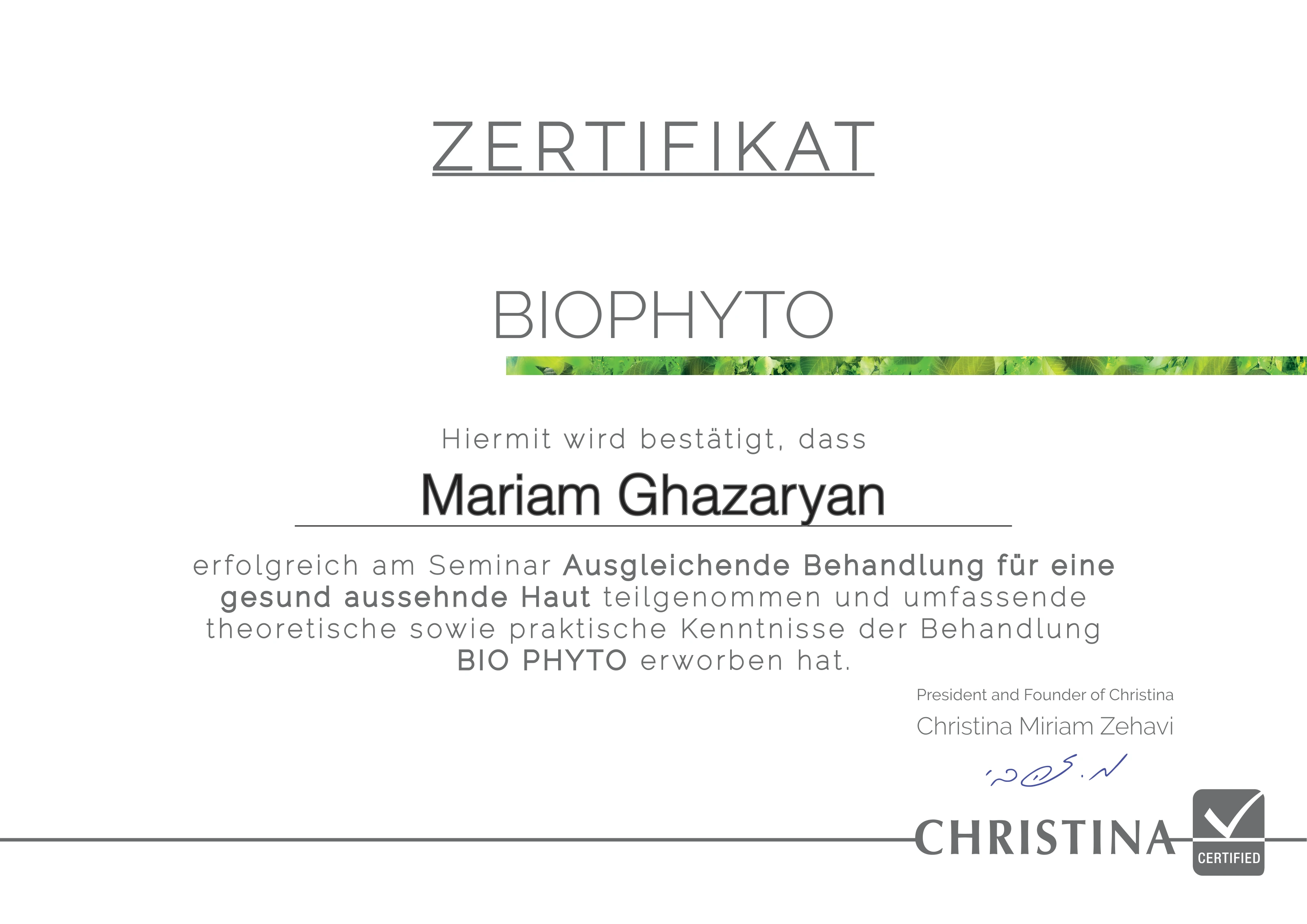 Zertifikat BIO PHYTO – Hautpflege