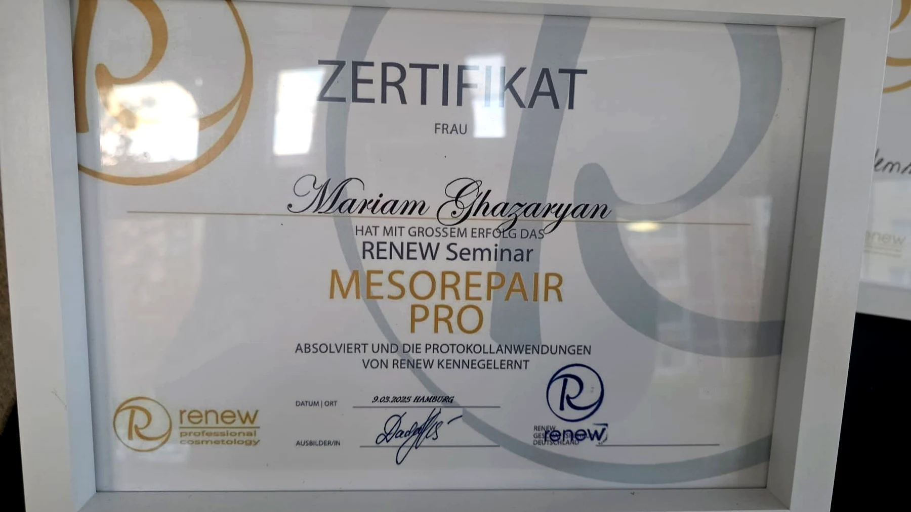 Zertifikat Mesorepair Pro